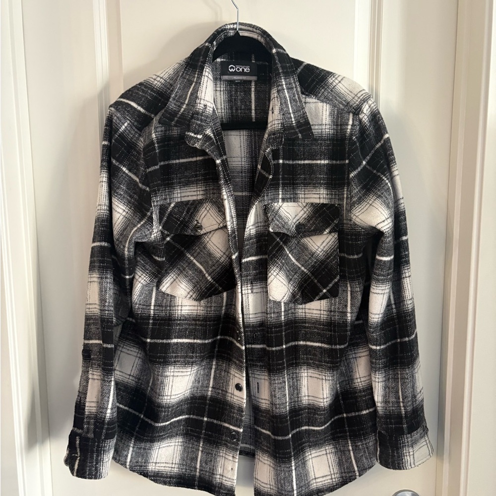 Women's Black and White Plaid Button Down Shirt